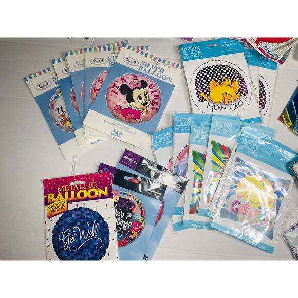 Big Lot of 55 Mylar Balloons Assorted Themes Disney Boy Girl Get Well Mickey NOS - Picture 8 of 11